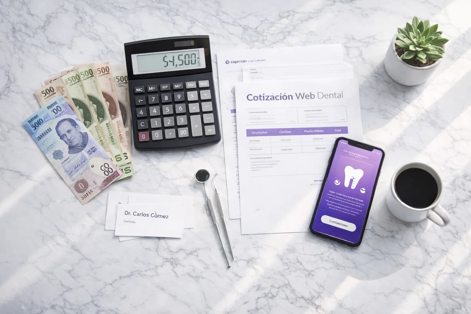 Calculadora mostrando costos de página web para dentistas - 2026